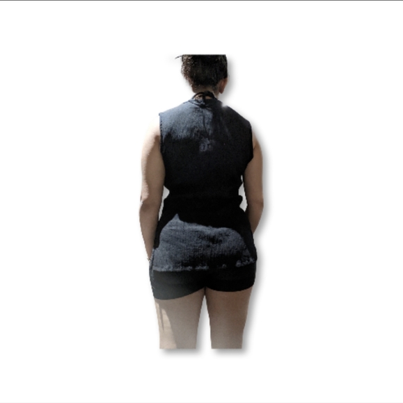 Black Plisse Mesh Button Up Blouse - Picture 6 of 6